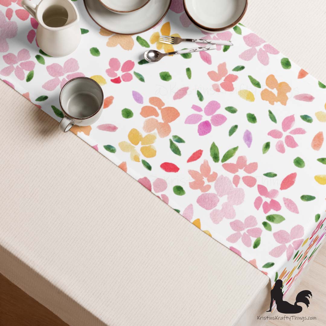Dining - Spring Flowers on White Table Runner