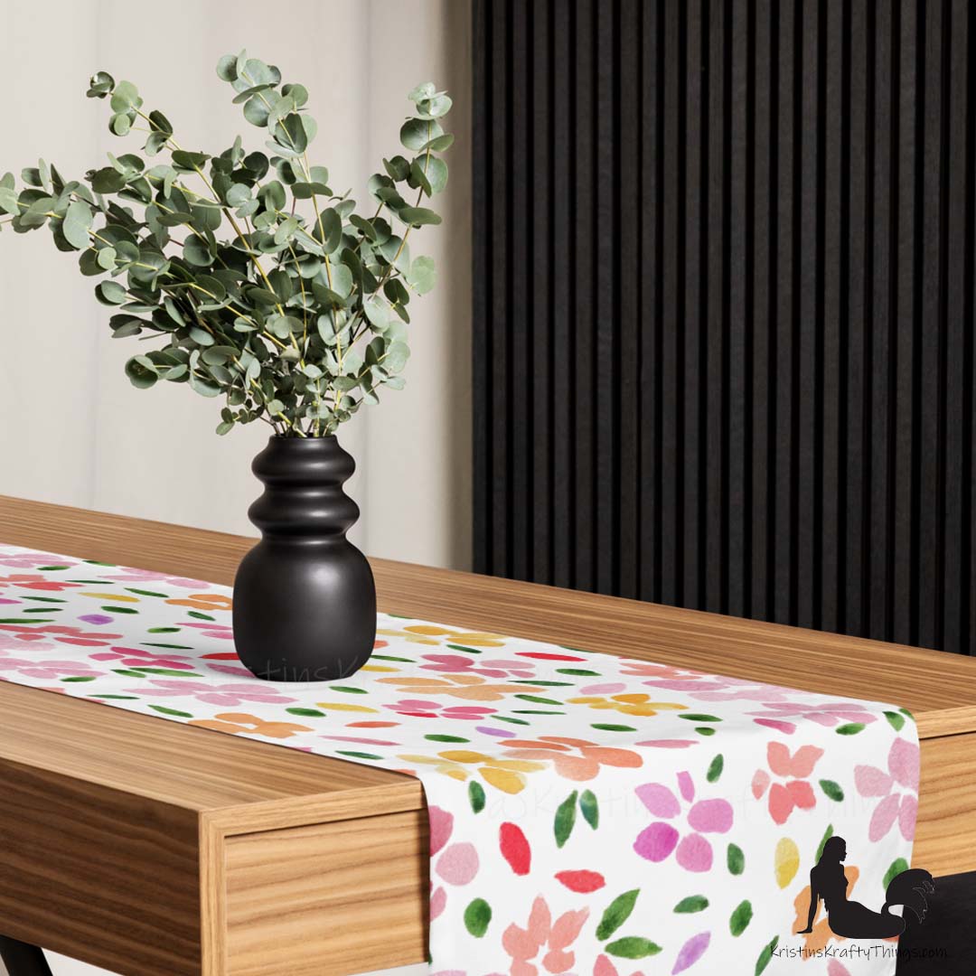 Dining - Spring Flowers on White Table Runner
