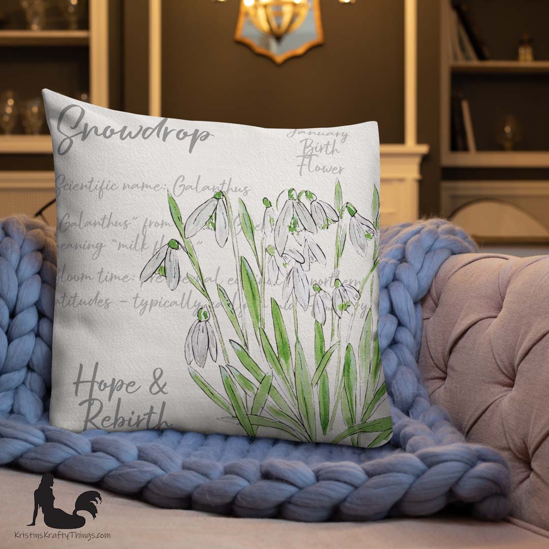 Home - Snowdrop Flowers with Text Premium Pillow Case
