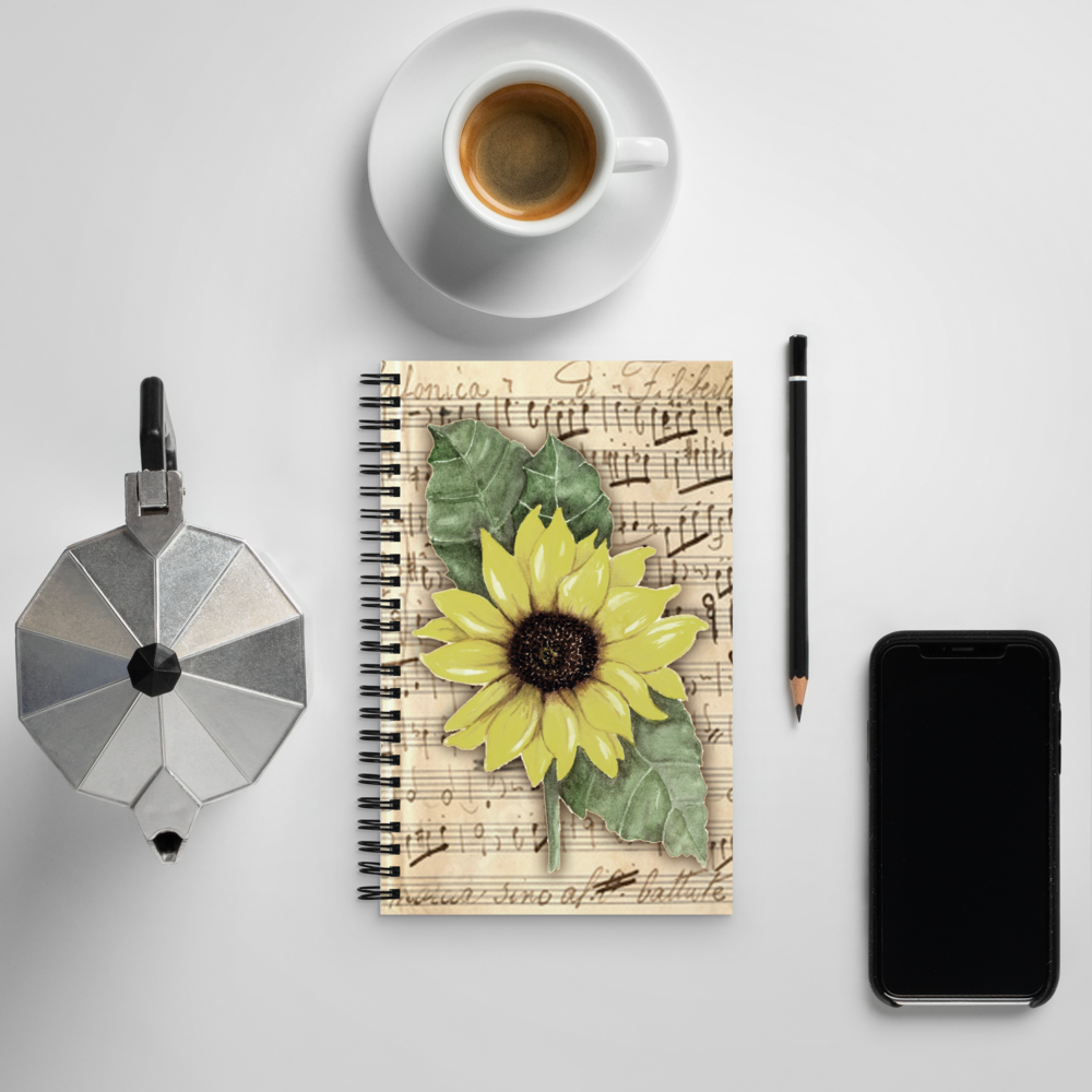 Notebook - Distressed Sunflower on Sheet Music