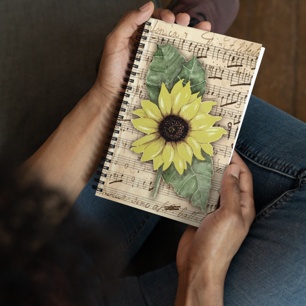 Notebook - Distressed Sunflower on Sheet Music