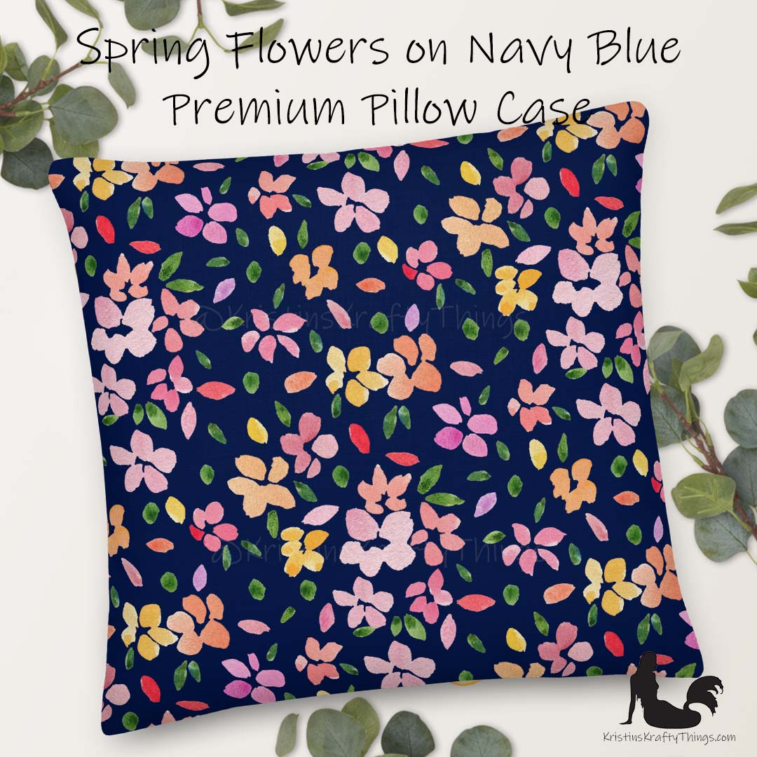 Home - Spring Flowers on Navy Premium Pillow Case