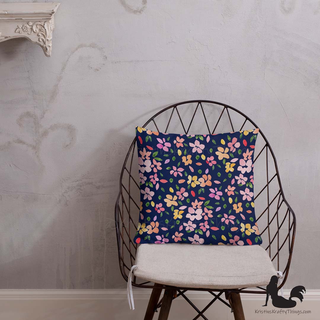 Home - Spring Flowers on Navy Premium Pillow Case