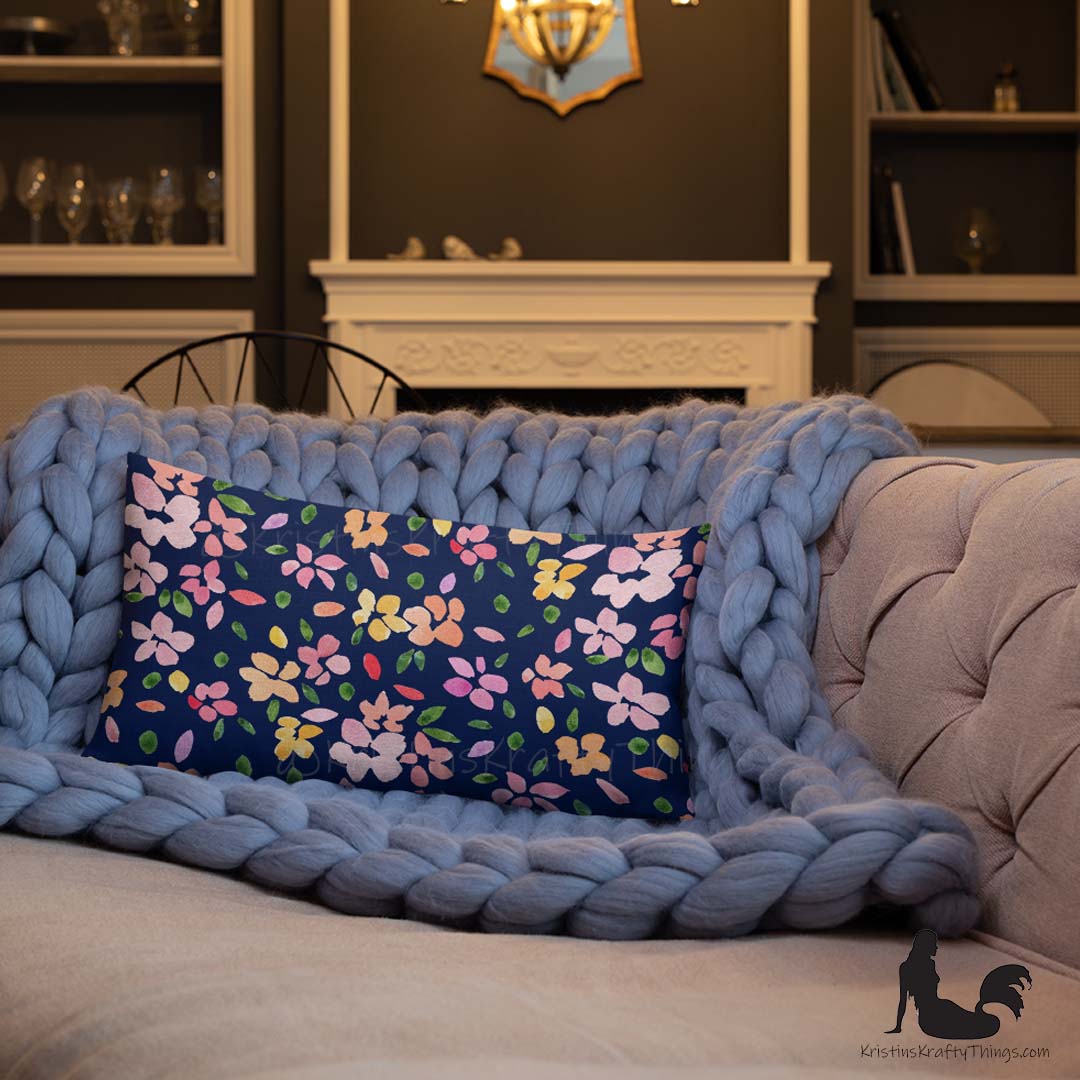 Home - Spring Flowers on Navy Premium Pillow Case