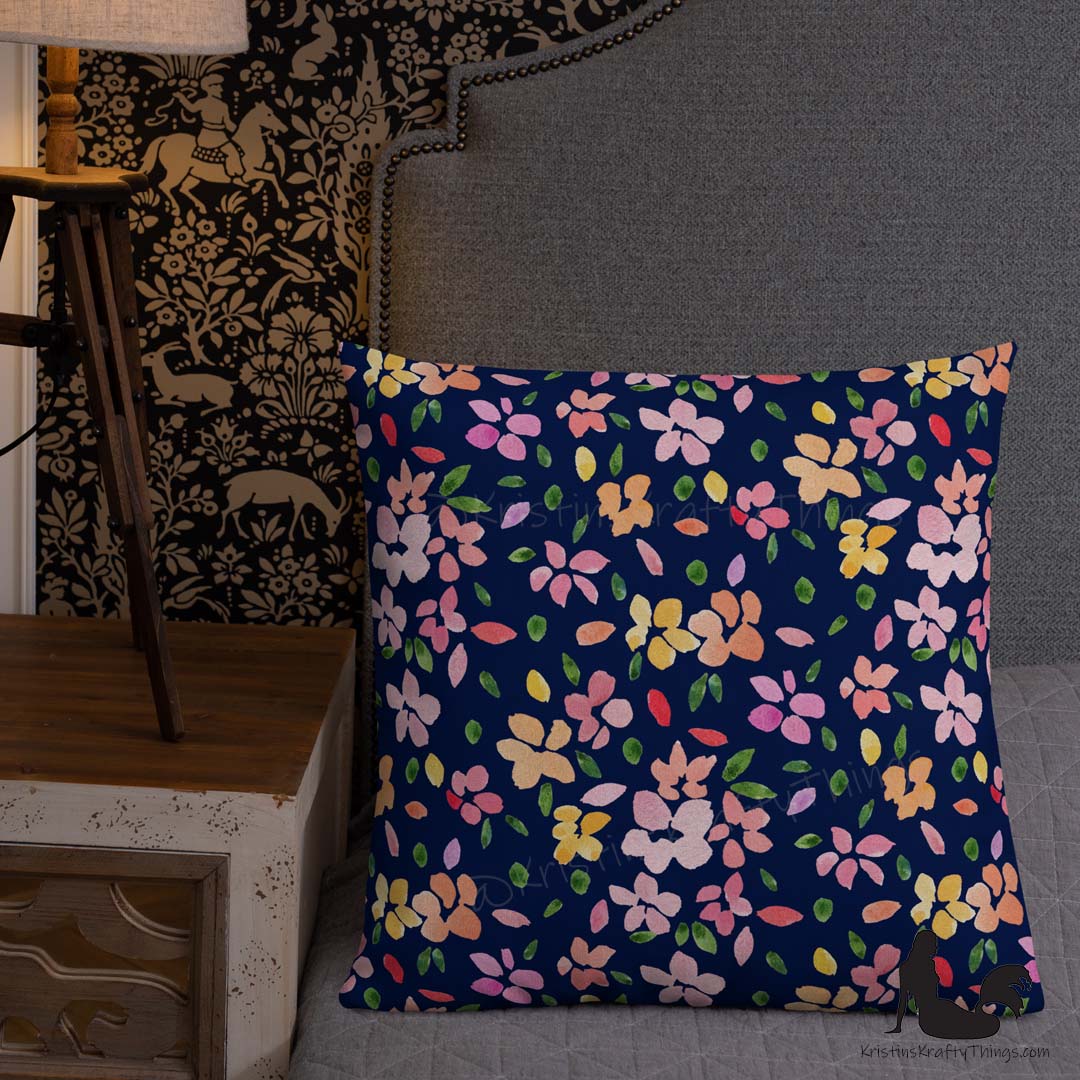 Home - Spring Flowers on Navy Premium Pillow Case