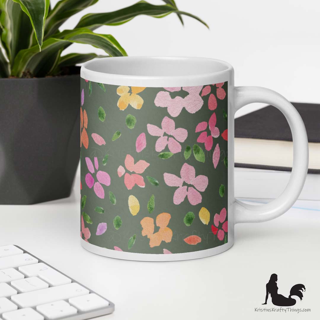Mug - Spring Flowers on Olive