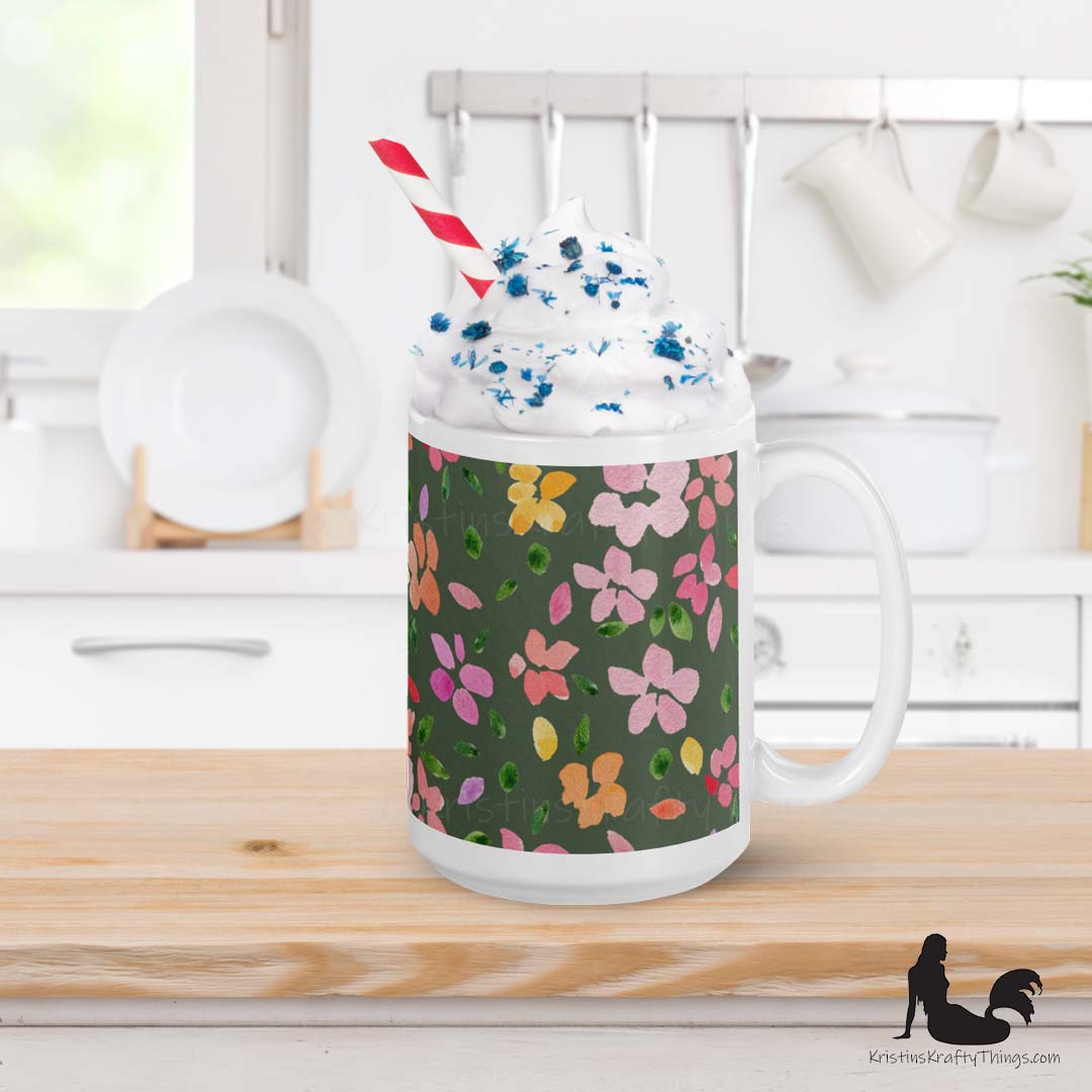 Mug - Spring Flowers on Olive