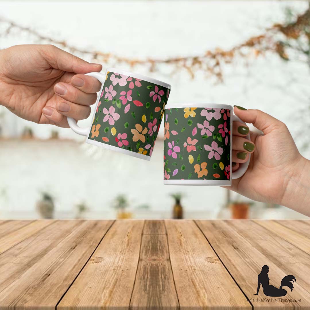 Mug - Spring Flowers on Olive