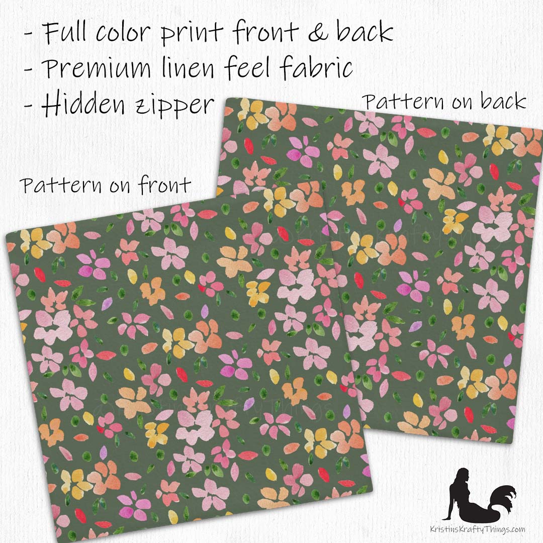Home - Spring Flowers on Olive Green Premium Pillow Case