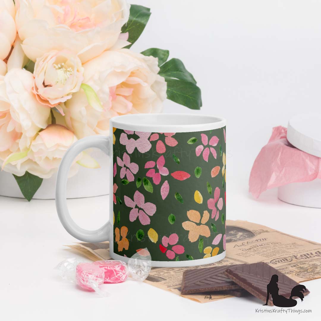 Mug - Spring Flowers on Olive