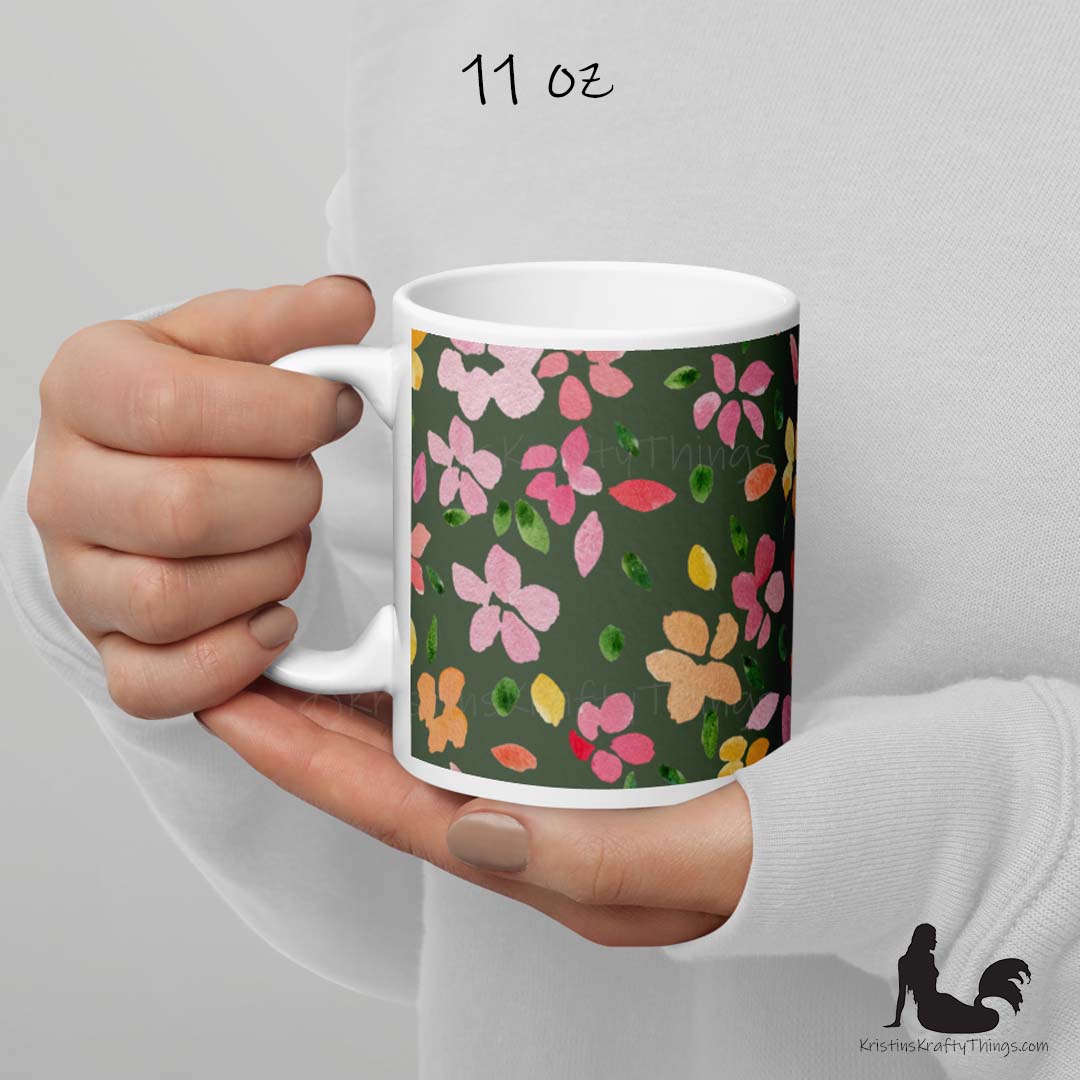 Mug - Spring Flowers on Olive