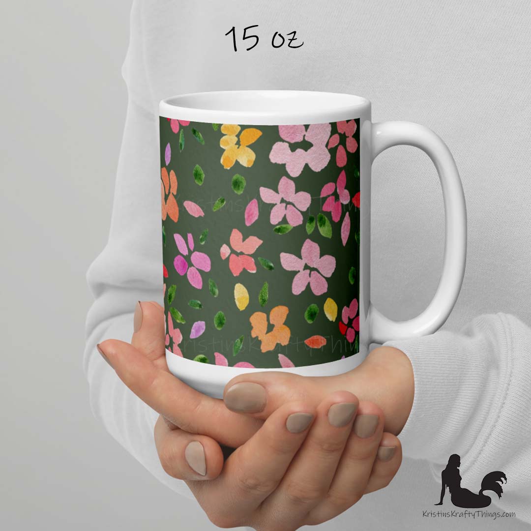 Mug - Spring Flowers on Olive