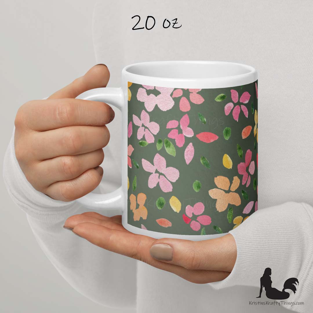Mug - Spring Flowers on Olive
