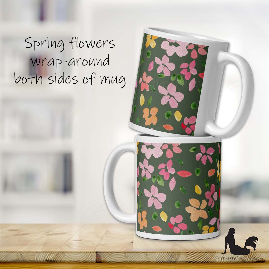 Mug - Spring Flowers on Olive