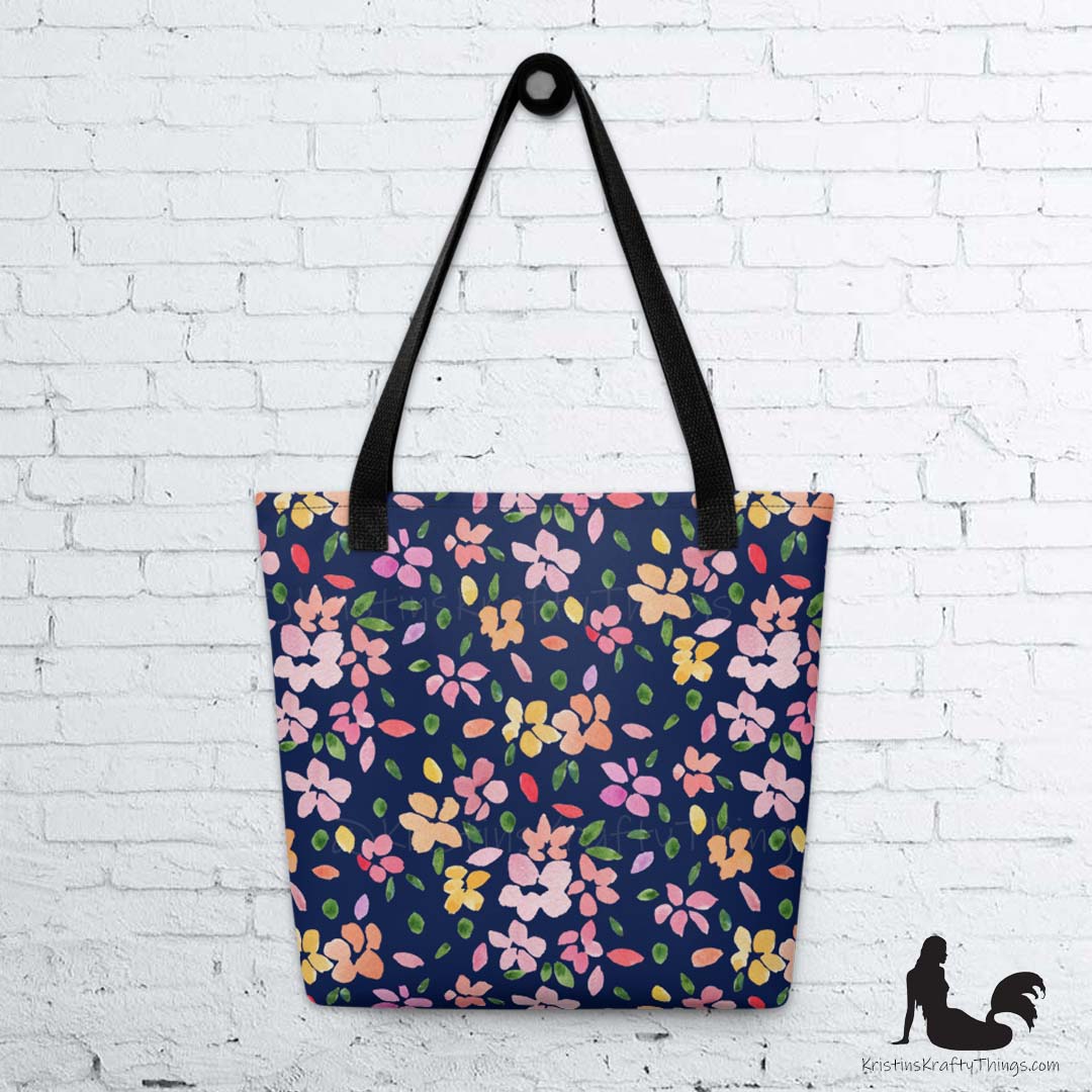 Tote Bag - Spring Flowers on Navy Blue