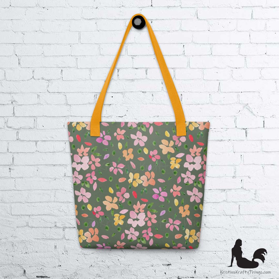 Tote Bag - Spring Flowers on Olive Green