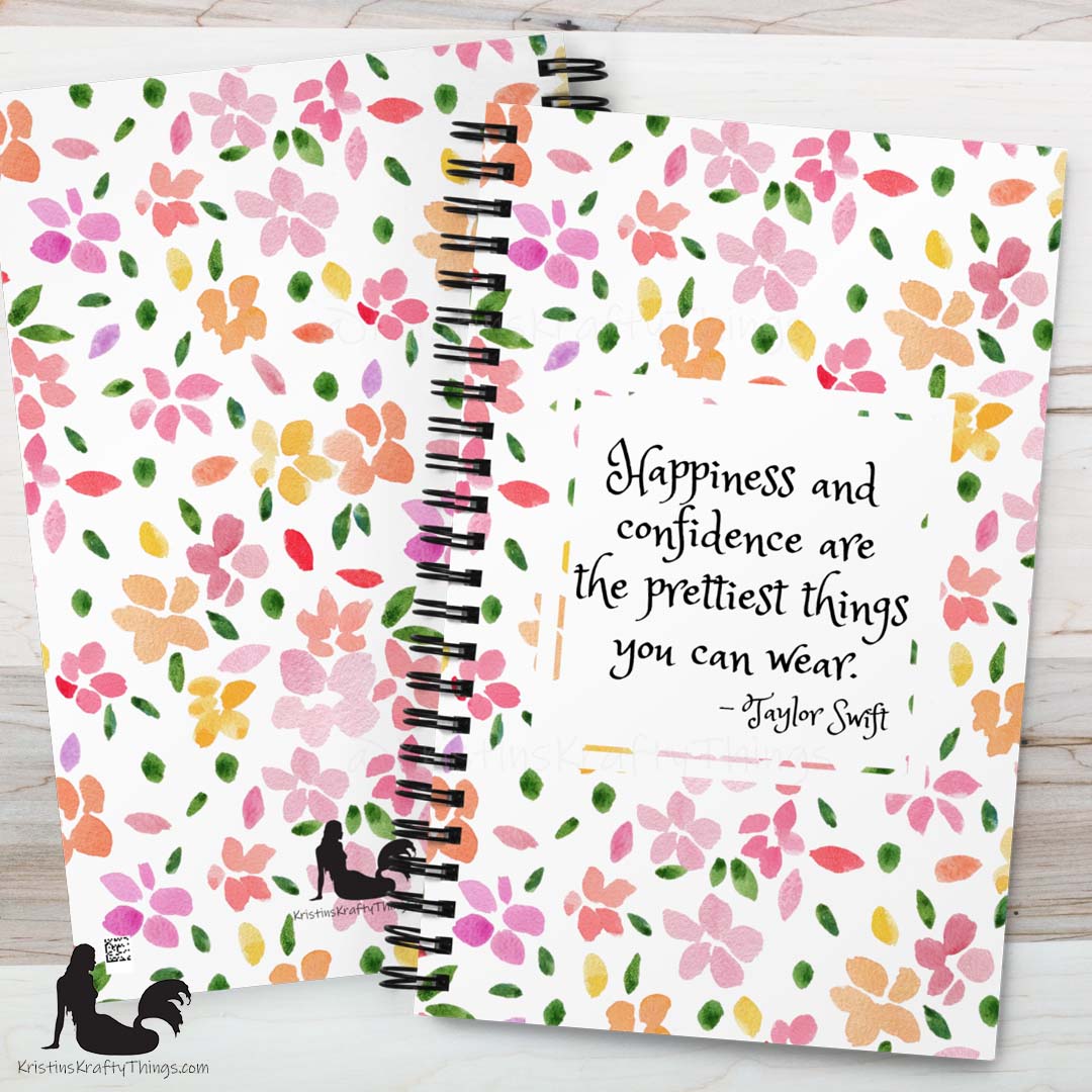 Notebook - Floral Happiness and Confidence Quote