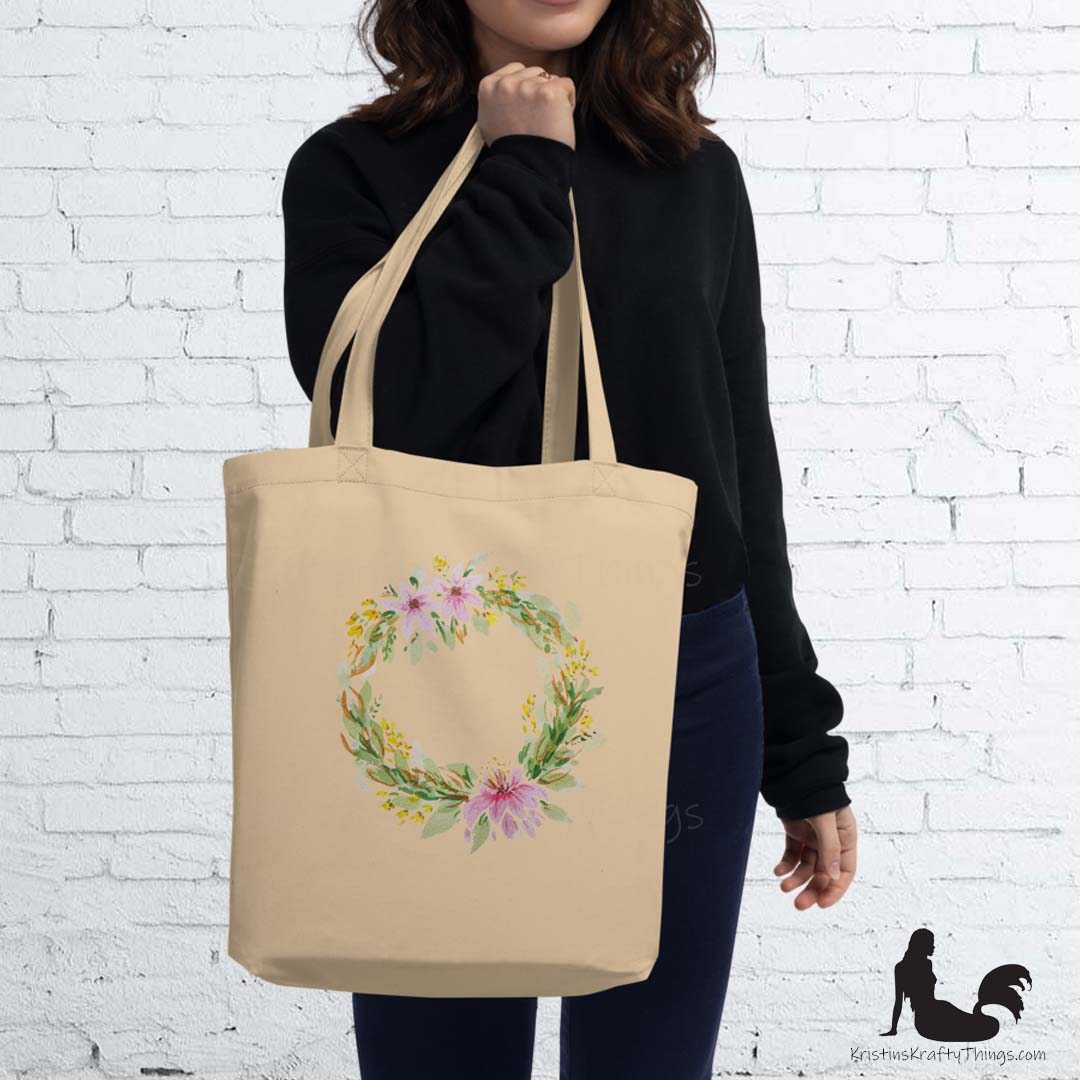 Cotton Eco Tote Bag - Spring Floral Wreath