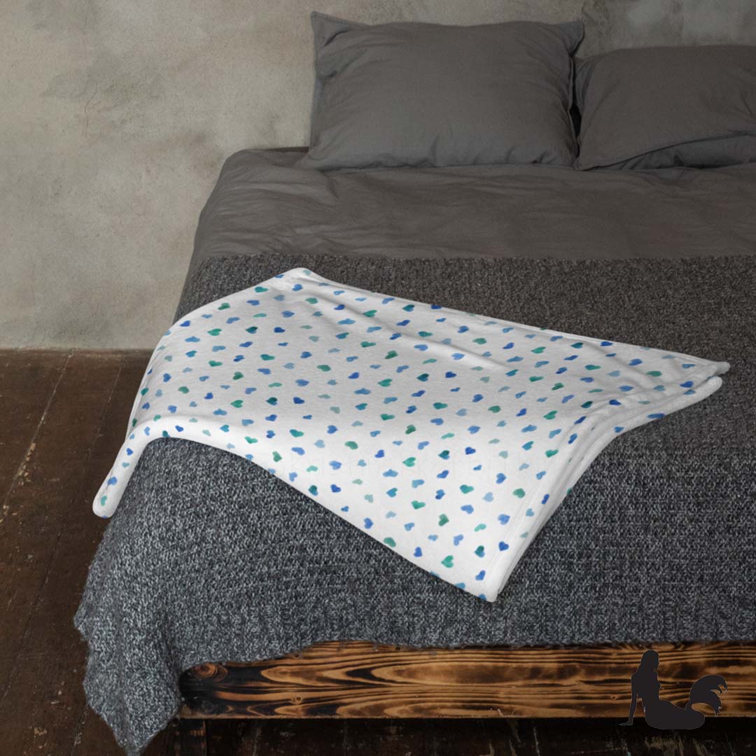 Throw Blanket - Blue Watercolor Hearts Fleece Blanket