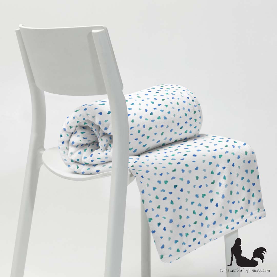 Throw Blanket - Blue Watercolor Hearts Fleece Blanket