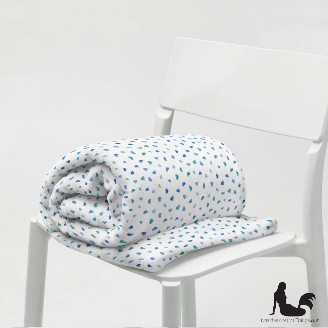 Throw Blanket - Blue Watercolor Hearts Fleece Blanket