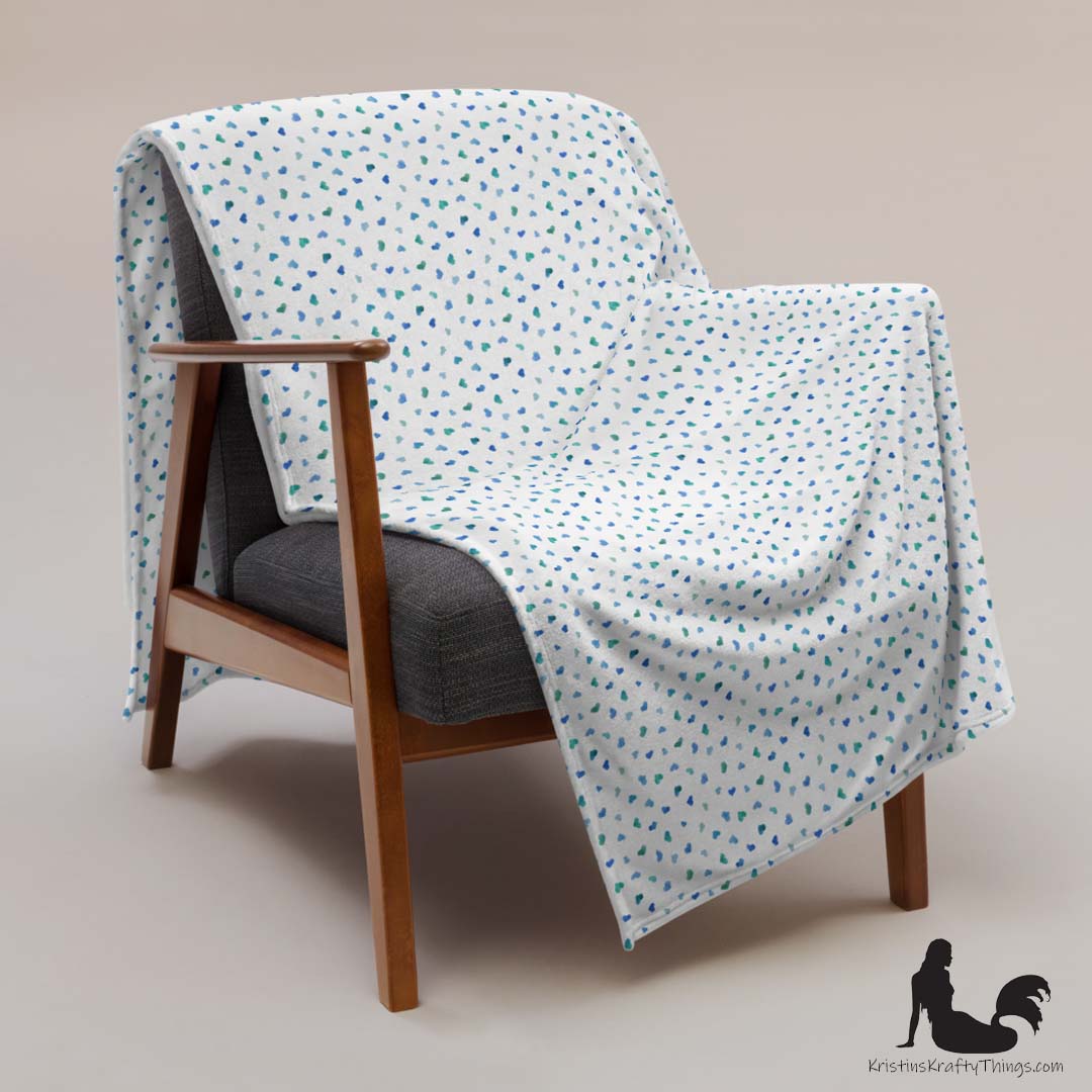 Throw Blanket - Blue Watercolor Hearts Fleece Blanket