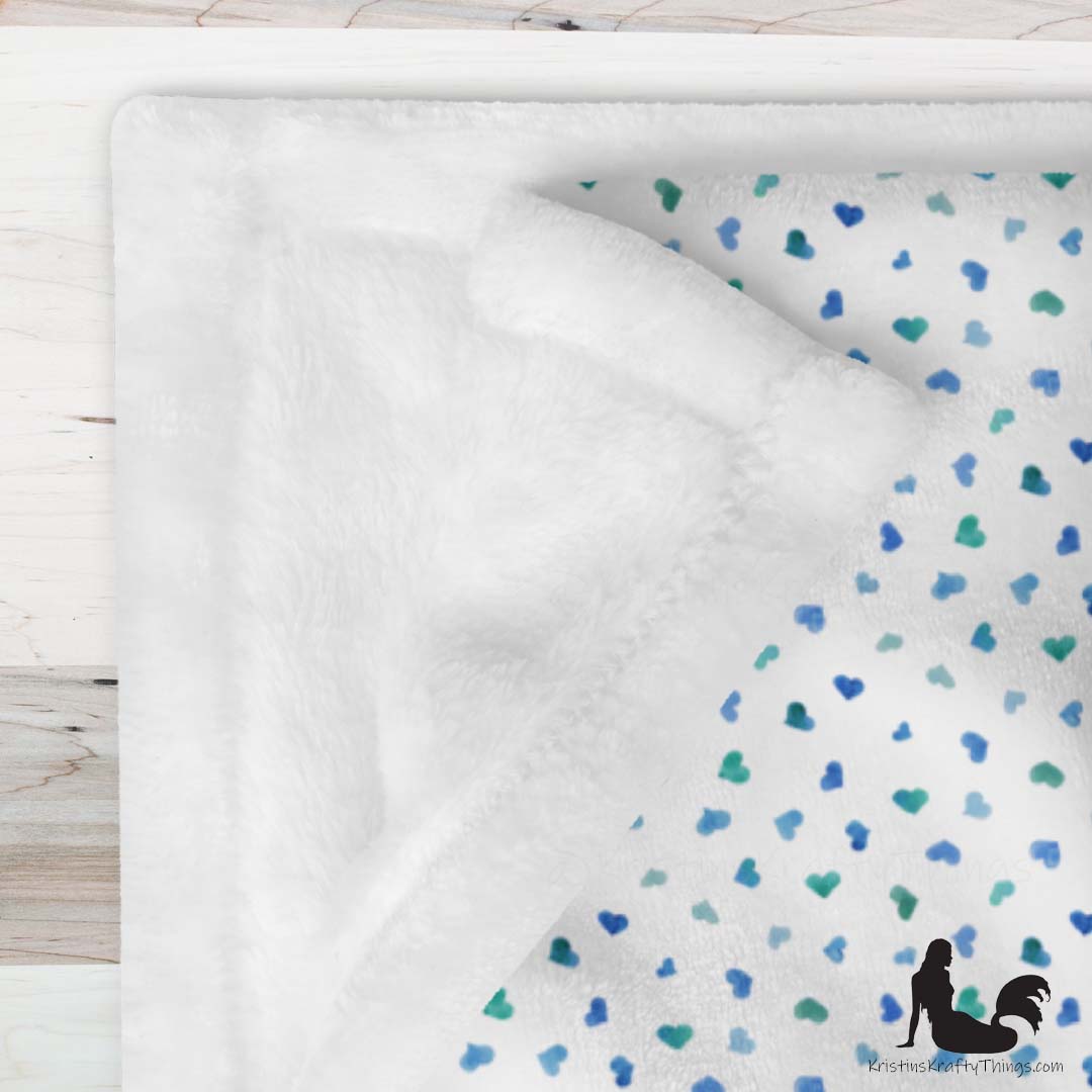Throw Blanket - Blue Watercolor Hearts Fleece Blanket