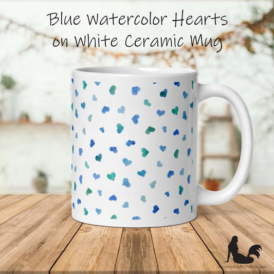 Mug - Blue Watercolor Hearts Small on White