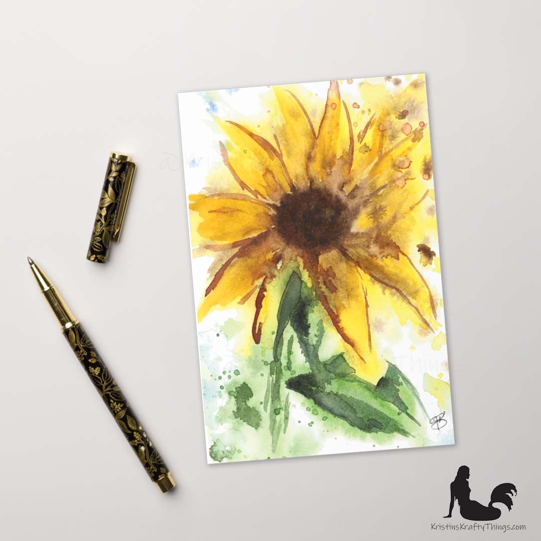 Card - Greeting Card - Sunflower Watercolor Print