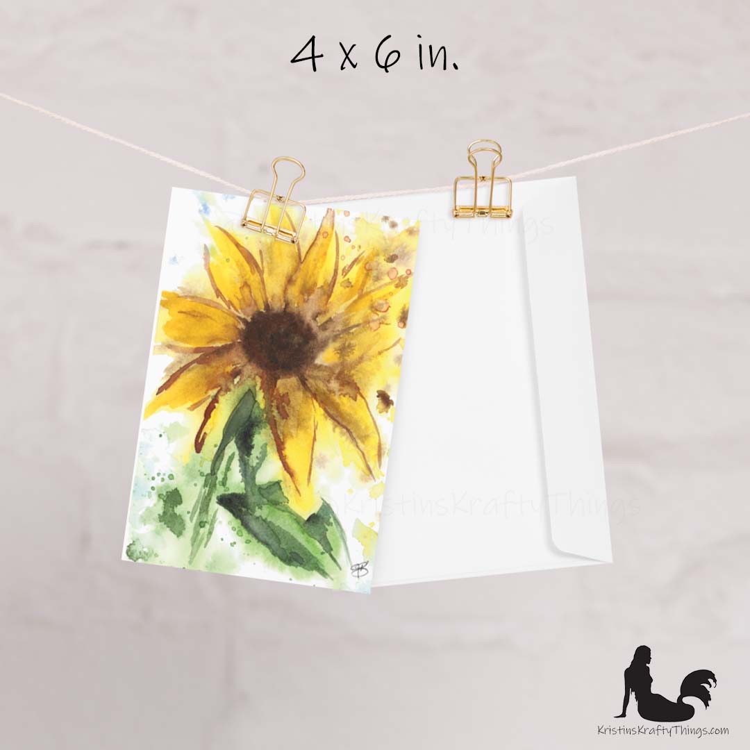 Card - Greeting Card - Sunflower Watercolor Print