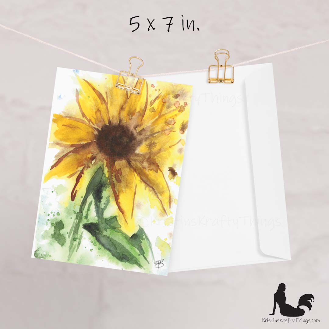 Card - Greeting Card - Sunflower Watercolor Print