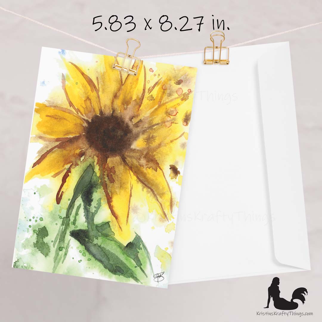 Card - Greeting Card - Sunflower Watercolor Print