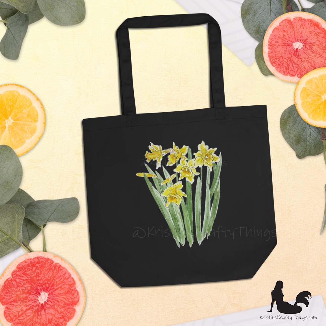 Cotton Eco Tote Bag - Daffodils Watercolor Art Print
