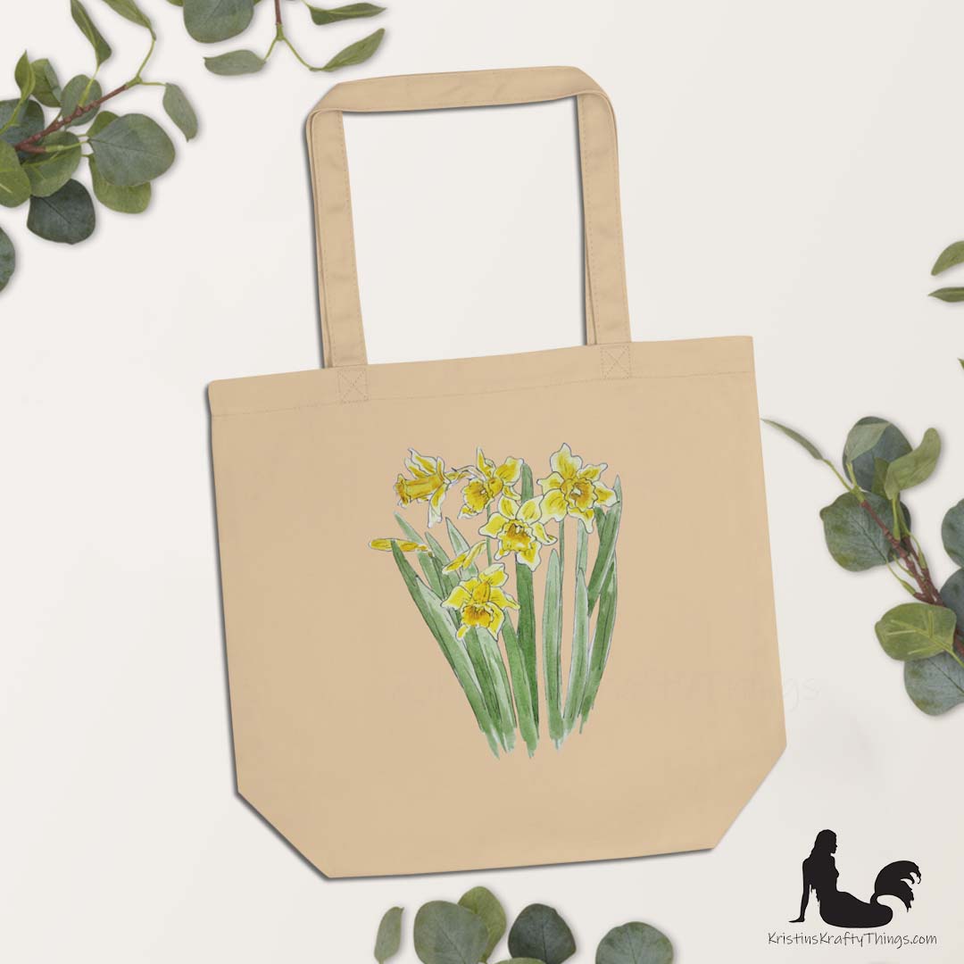 Cotton Eco Tote Bag - Daffodils Watercolor Art Print