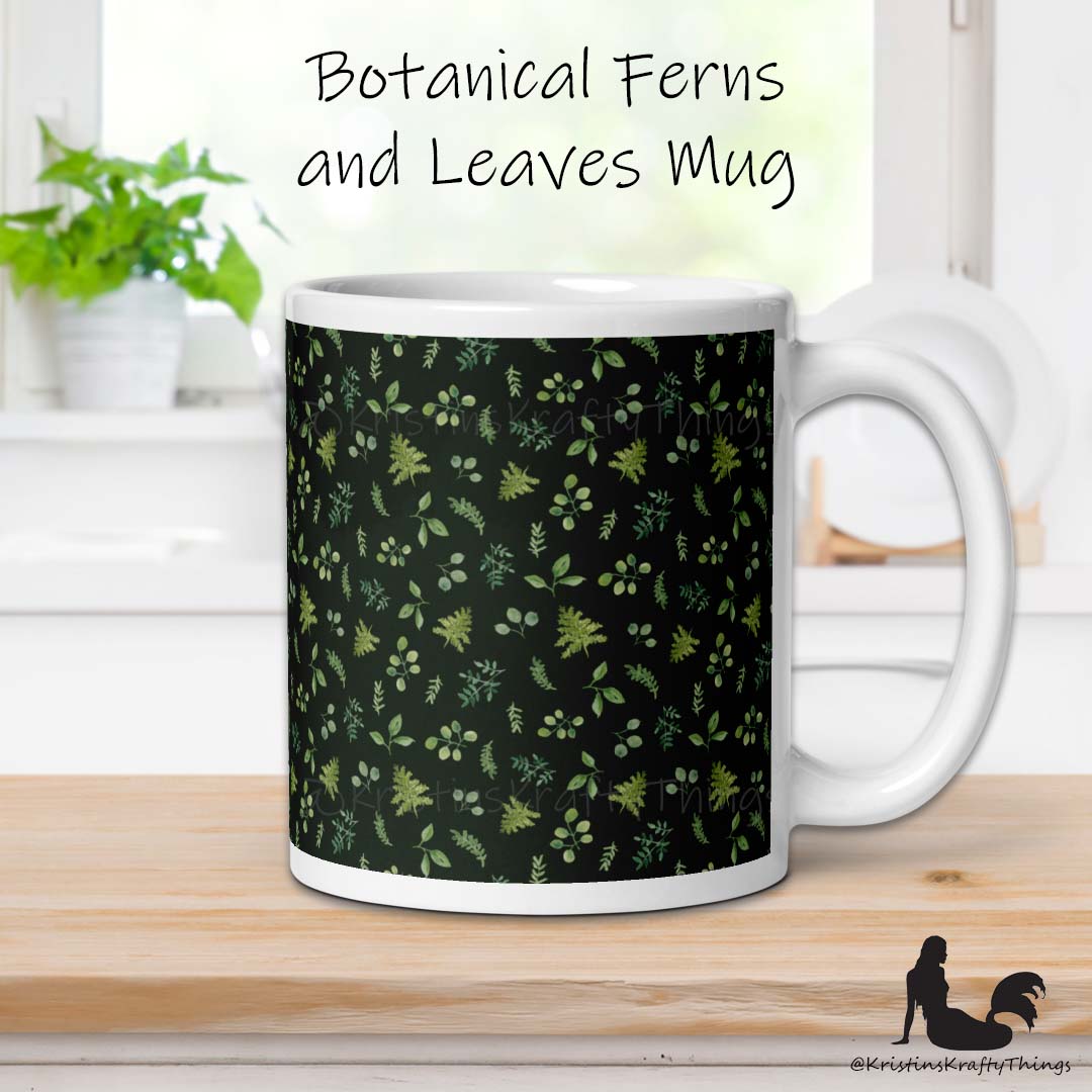Mug - Botanical Ferns and Leaves Dk Green