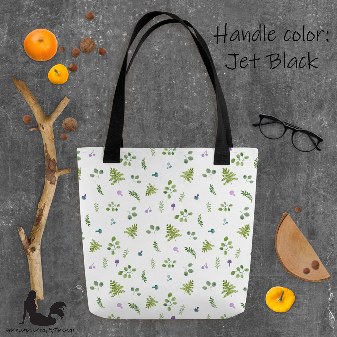 Tote Bag - Woodland Ferns and Mushrooms on White