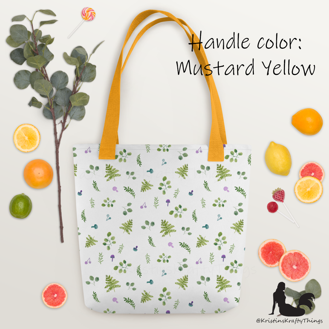 Tote Bag - Woodland Ferns and Mushrooms on White