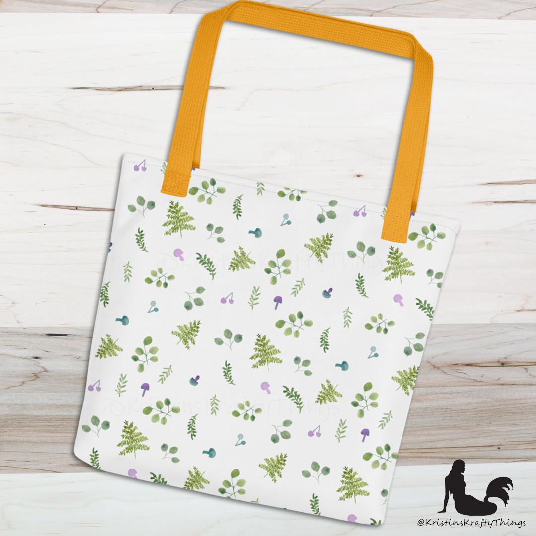 Tote Bag - Woodland Ferns and Mushrooms on White