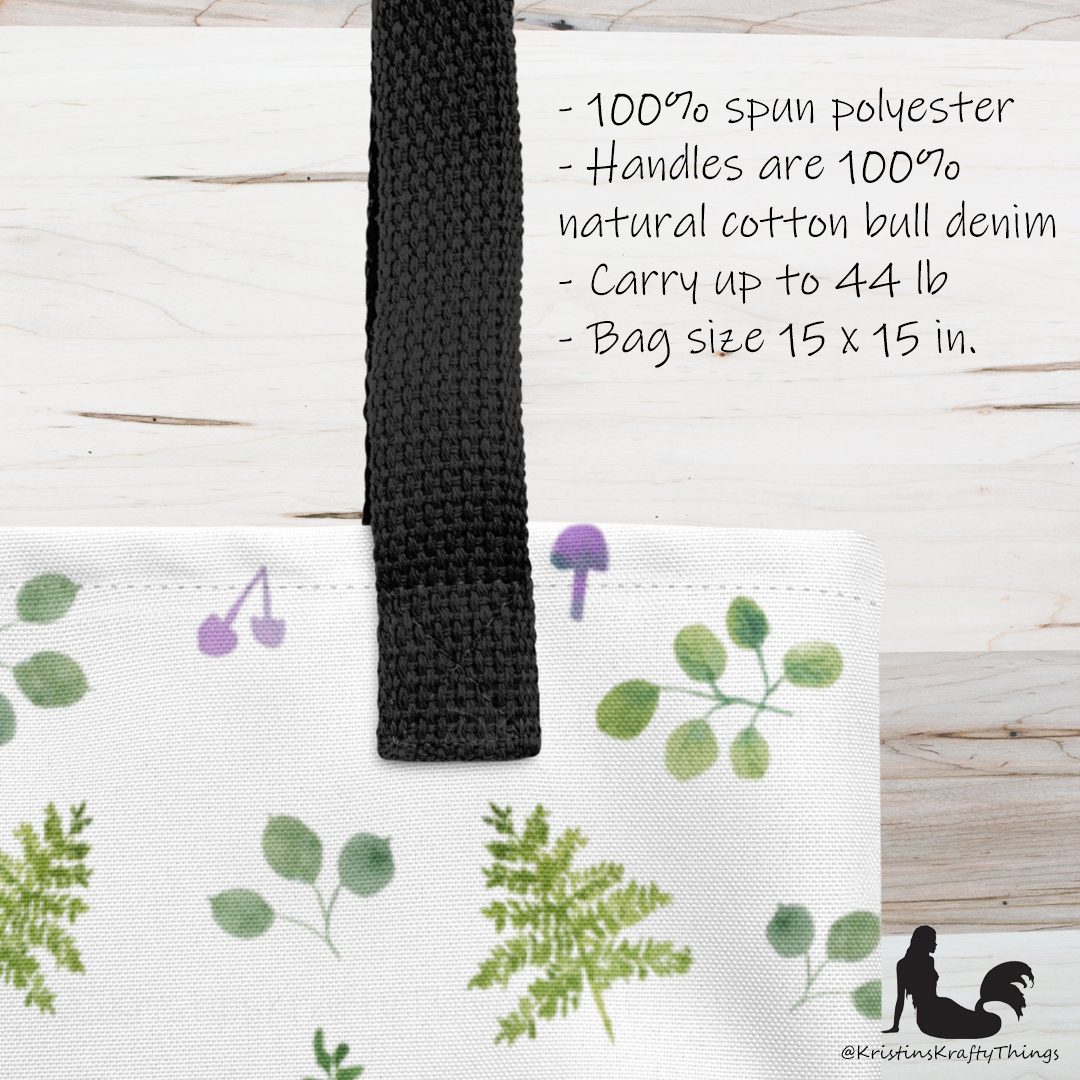 Tote Bag - Woodland Ferns and Mushrooms on White