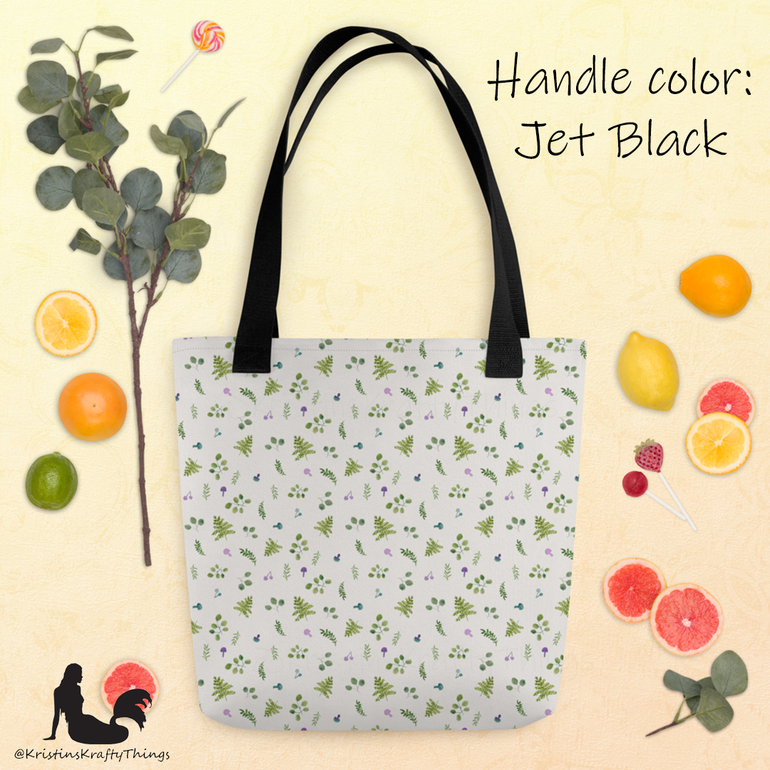Tote Bag - Woodland Ferns and Mushrooms on Off-White