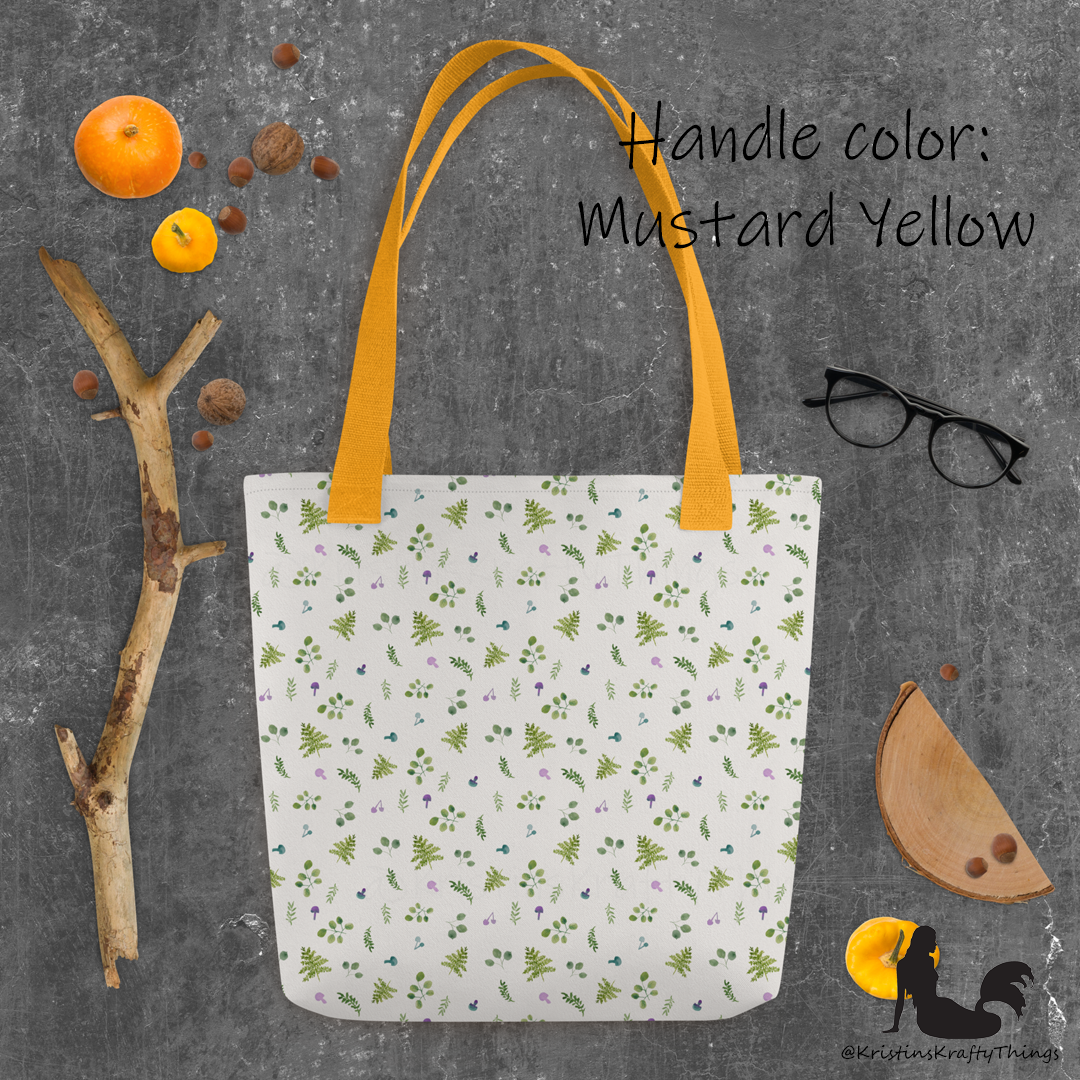 Tote Bag - Woodland Ferns and Mushrooms on Off-White