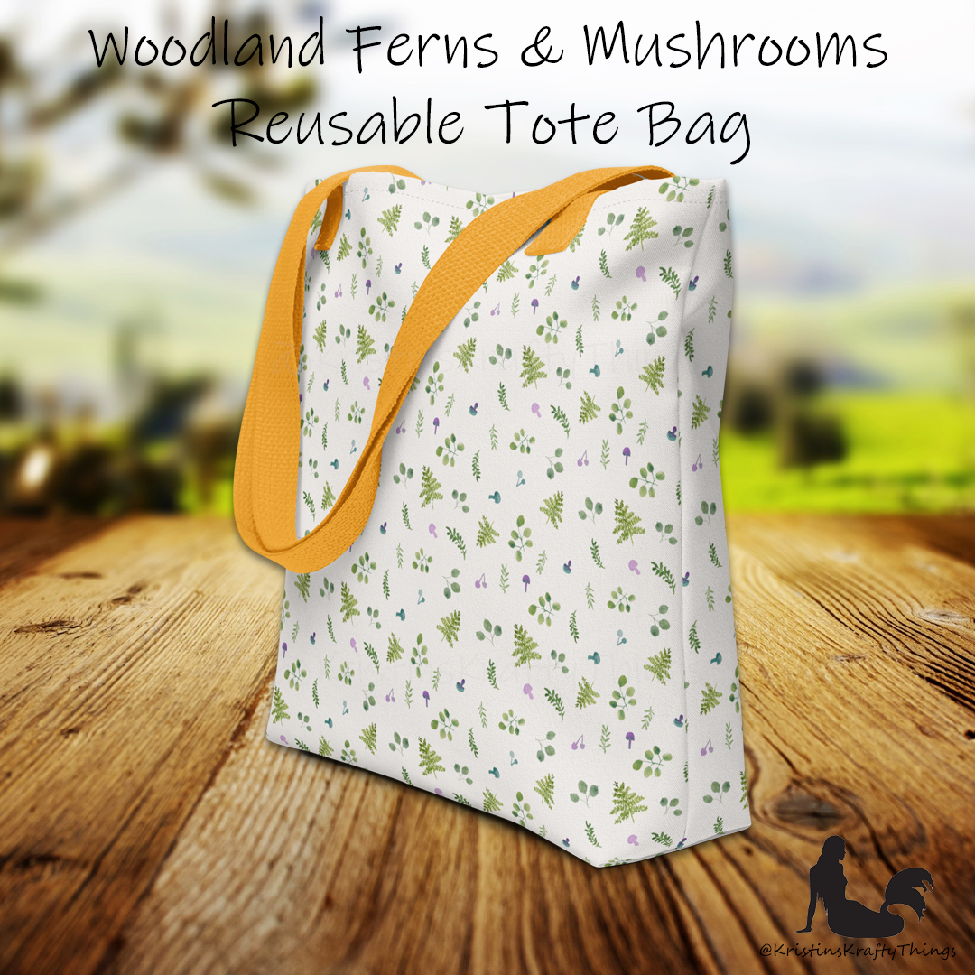 Tote Bag - Woodland Ferns and Mushrooms on Off-White
