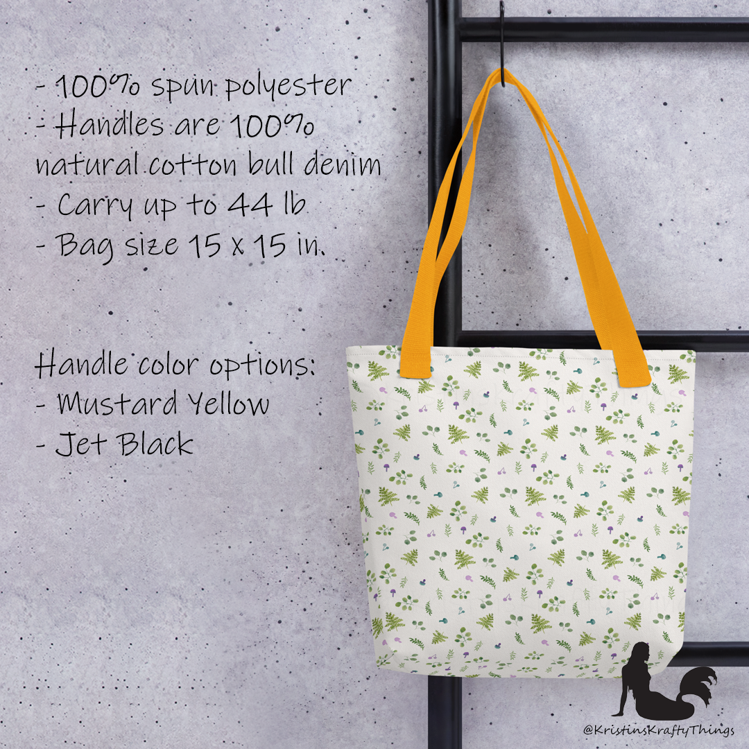 Tote Bag - Woodland Ferns and Mushrooms on Off-White