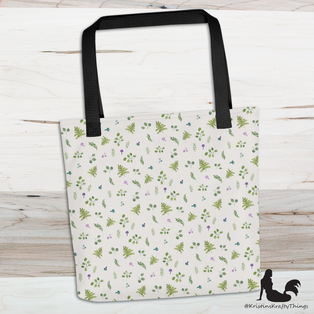 Tote Bag - Woodland Ferns and Mushrooms on Off-White