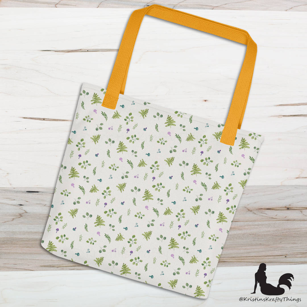 Tote Bag - Woodland Ferns and Mushrooms on Off-White