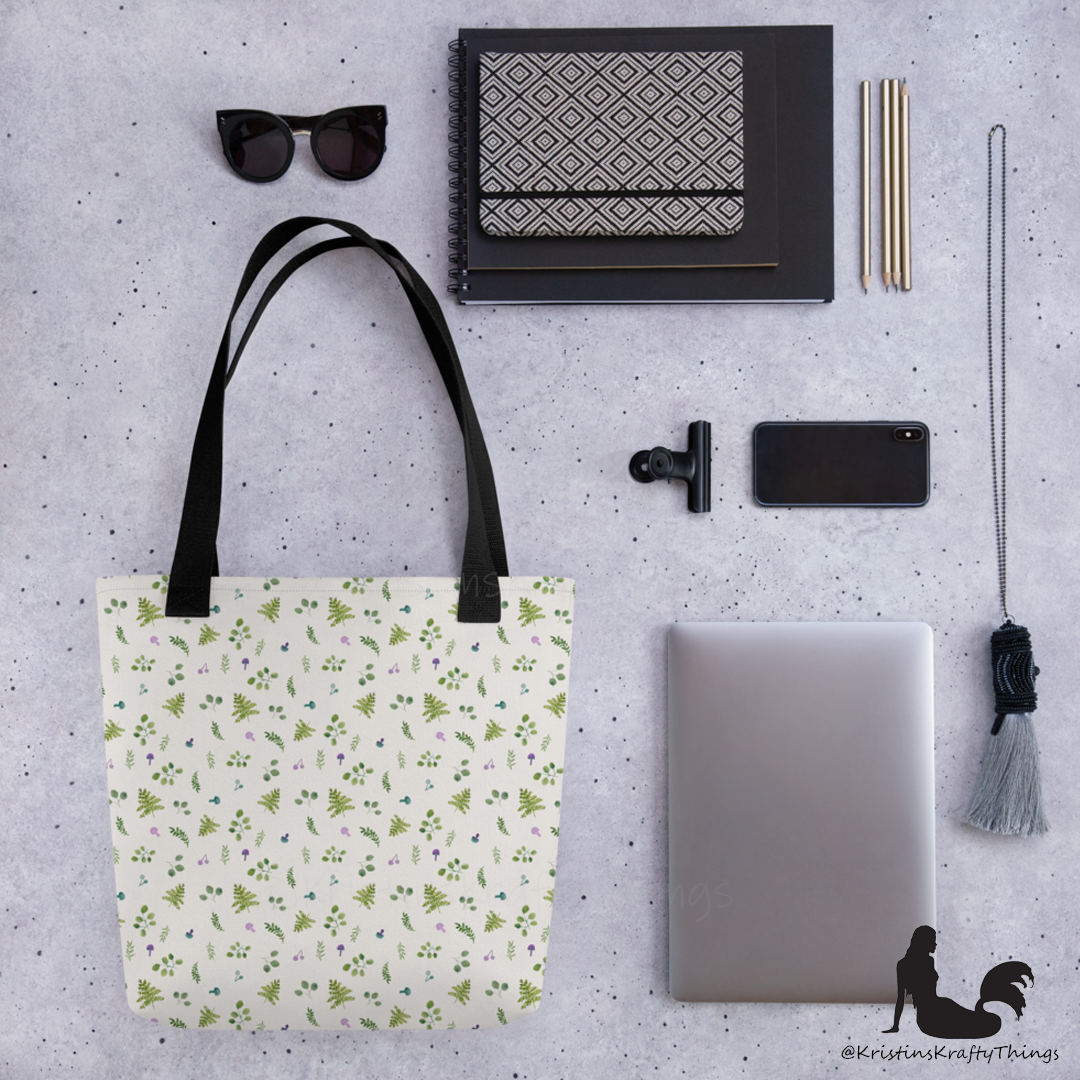 Tote Bag - Woodland Ferns and Mushrooms on Off-White