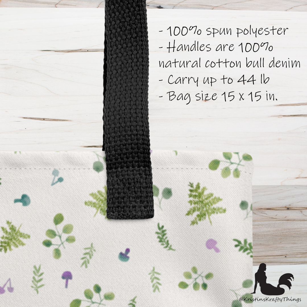 Tote Bag - Woodland Ferns and Mushrooms on Off-White