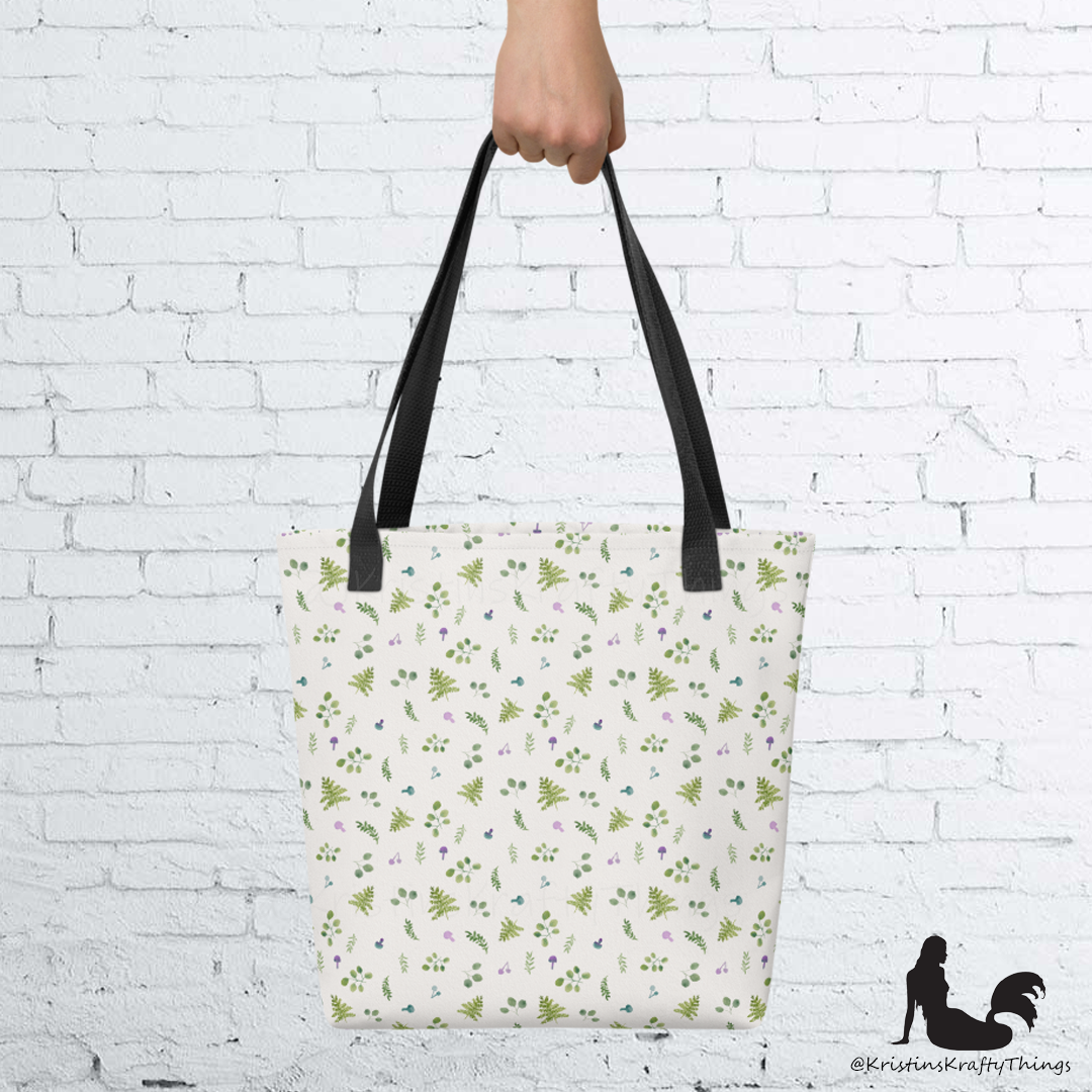 Tote Bag - Woodland Ferns and Mushrooms on Off-White