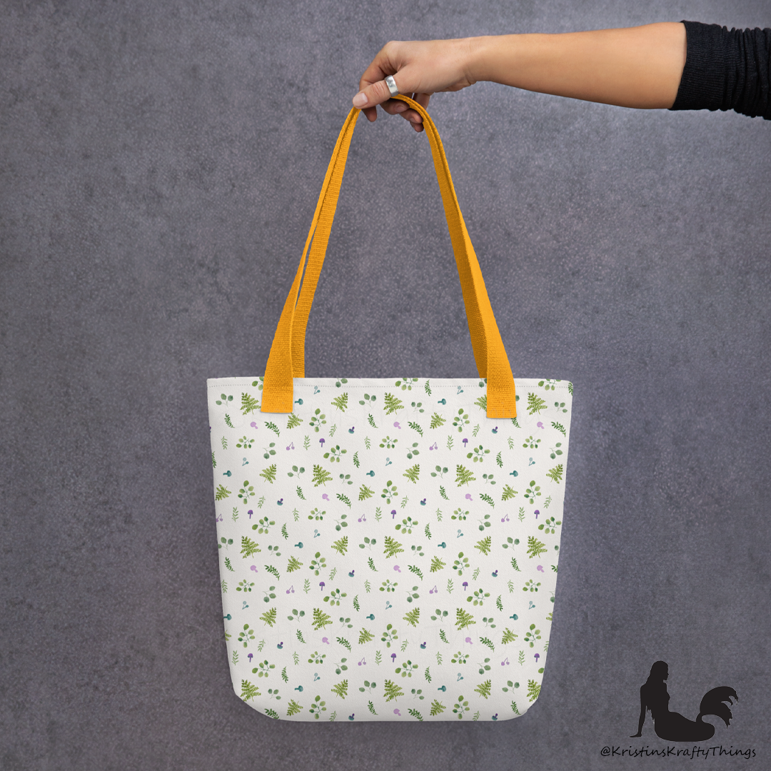 Tote Bag - Woodland Ferns and Mushrooms on Off-White