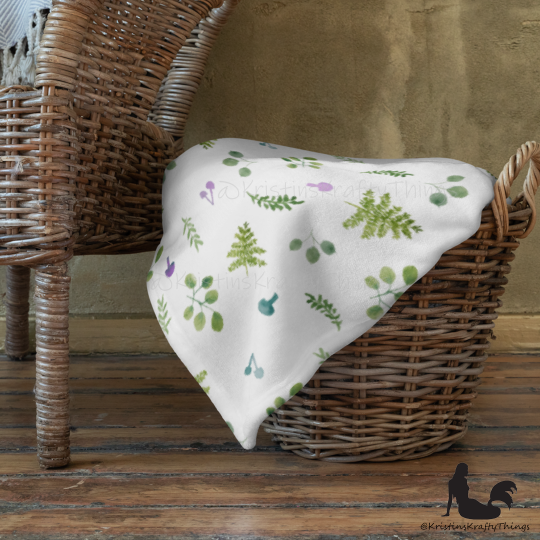 Throw Blanket - Woodland Ferns and Mushrooms Fleece Blanket